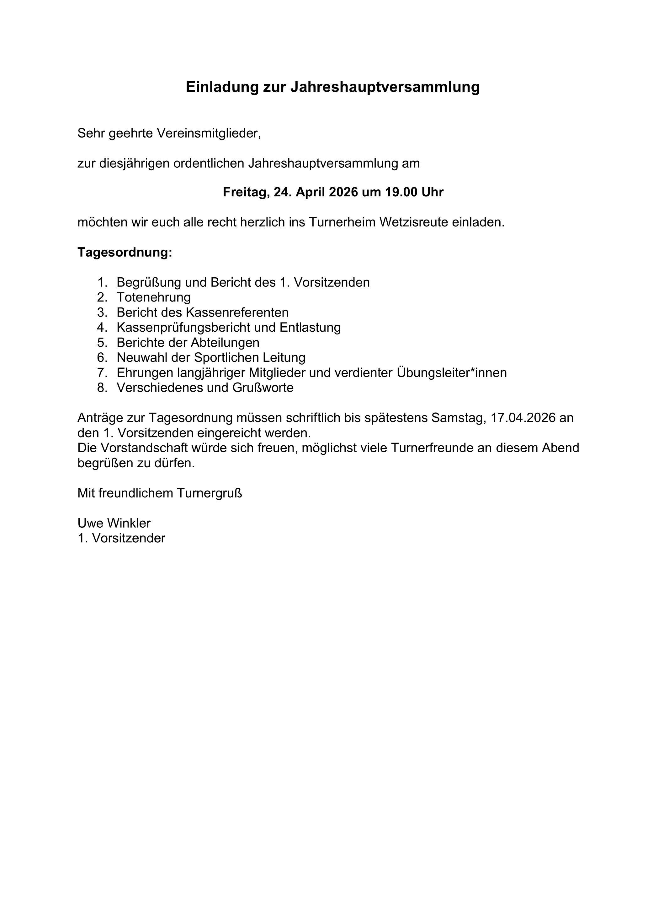 Einladung JHV 2026 Einladung JHV 2026